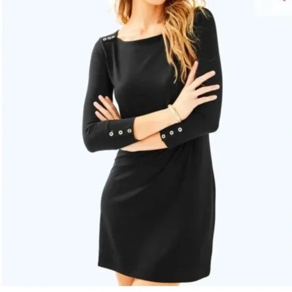 Lilly Pulitzer Black Sophie Dress UPF 50+ with Gold Buttons Size Medium